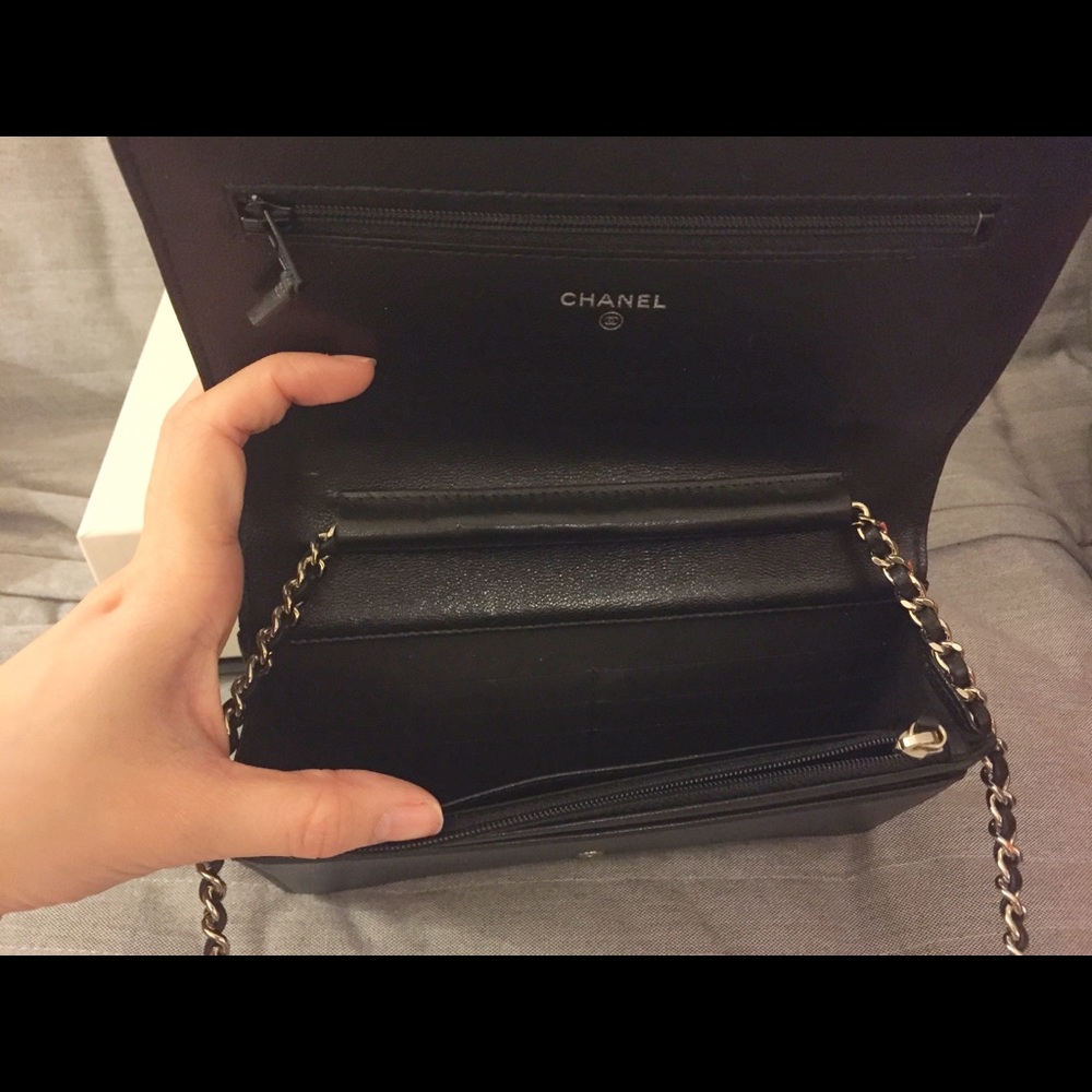 CHANEL Lambskin Quilted Wallet On Chain WOC Black - Picture 5 of 8